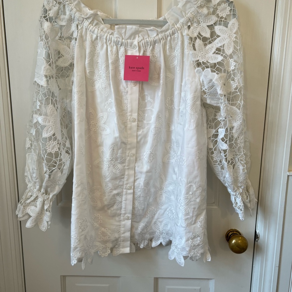 kate spade White Lace Eyelet Off-Shoulder Blouse